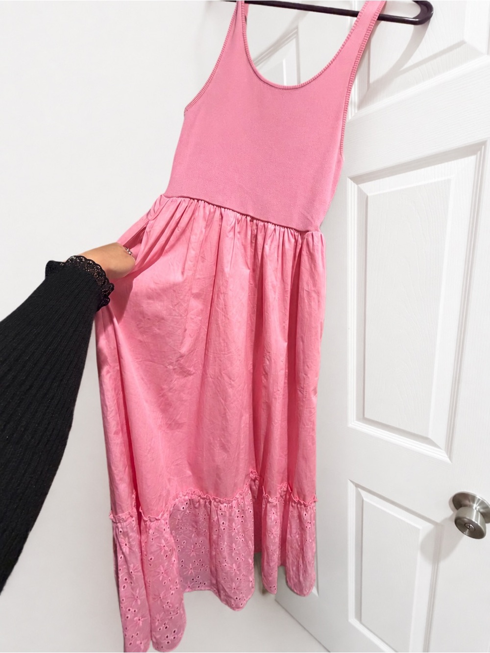 Pink Tank-Top Eyelet Hem Dress